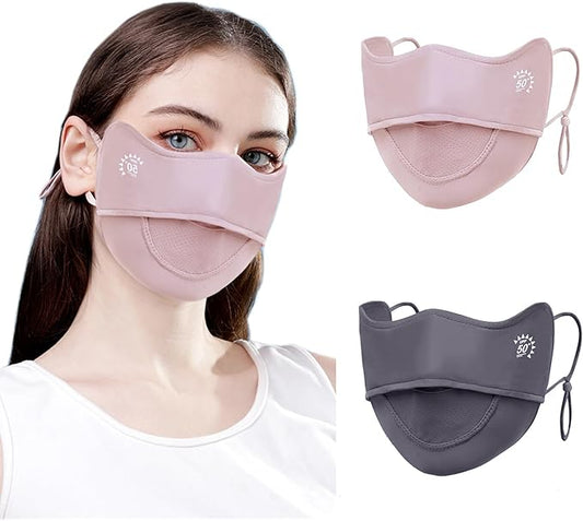 YUANST 2Pcs UV Face Mask, Sun Masks for Women, Cooling Breathable Face Cover for Outdoors, Washable Reusable