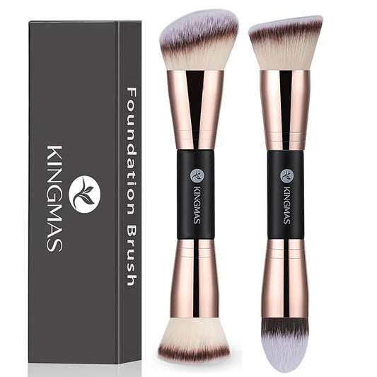 KINGMAS Foundation Brushes, 2Pcs Premium Bronzer Brush Double Ended Contour Makeup Brushes for Buffing Liquid, Cream, Powd...