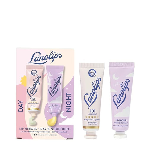 Lanolips 101 Lanolin Lip Balm & Overnight Lip Mask Duo - Heroes Kit for Complete Day to Night Care - Deeply Hydrating Mois...