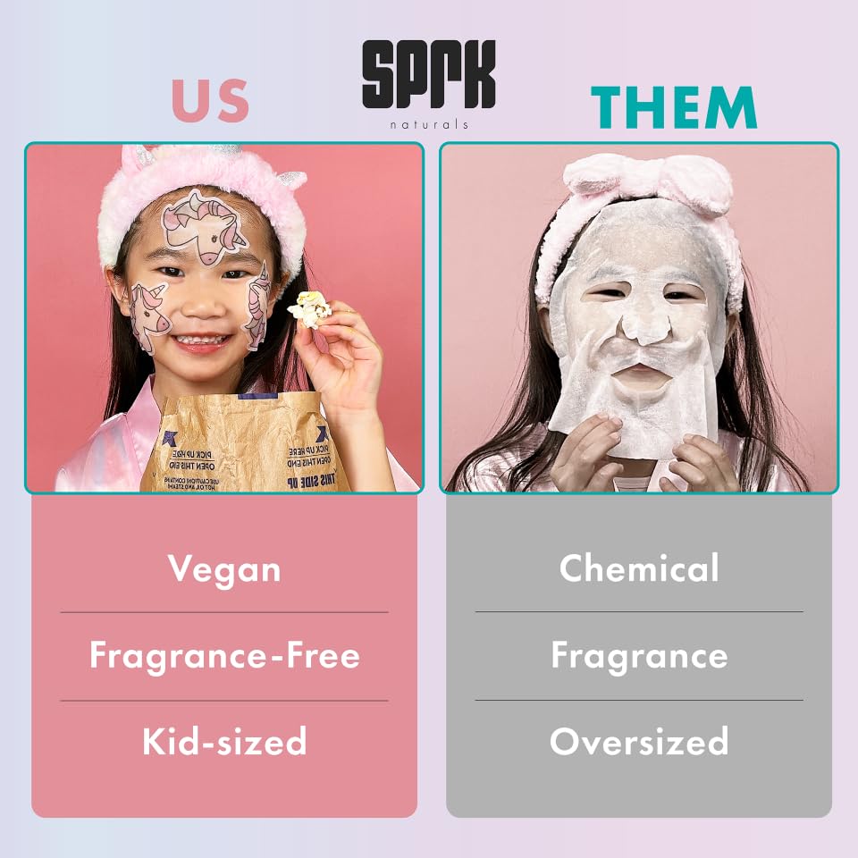 Unicorn Kids Face Masks Skincare Set (20pcs), Organic Vegan & Kid Safe Skin Care Ages 4+, Cute Animal Sheet Masks for Girl...