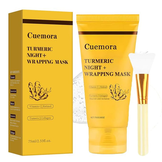 Cuemora Turmeric Overnight Mask, Peel off Face Mask, Bio-Collagen Real Deep Mask, Turmeric Night Wrapping, Vitamin C, Gent...