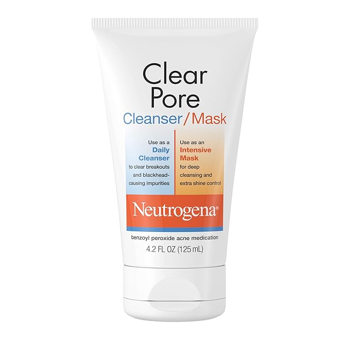 Neutrogena Clear Pore 2 in 1 Facial Cleanser/Face Mask with Kaolin & Bentonite Clay & 3.5% Benzoyl Peroxide Acne Treatment...