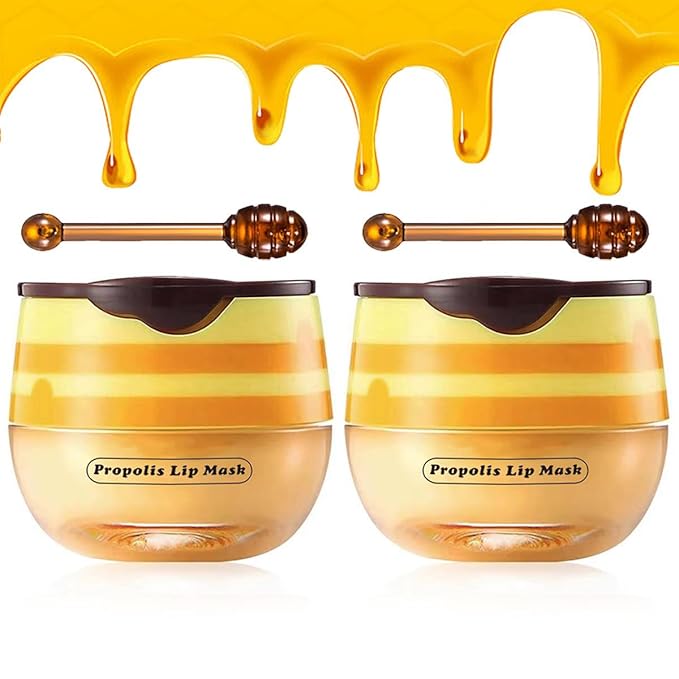 2PCS Honey Lip Balm, Vitamin E Moisturizing Propolis Sleeping Lip Mask, Effective Reduces Lip Lines Prevention Dry and Cra...