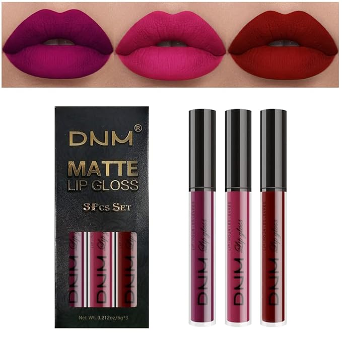 AMY'S DIARY 3Pcs Dark Red Purple Matte Liquid Lipstick Sets, Matte Lipstick Lip Stain Long Lasting 24 Waterproof Lip Gloss...