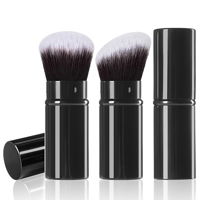 Keriloo Retractable Makeup Brush, 2 Pack Kabuki Travel Powder Foundation Makeup Brush Face Blush Brushes for Blending Liqu...