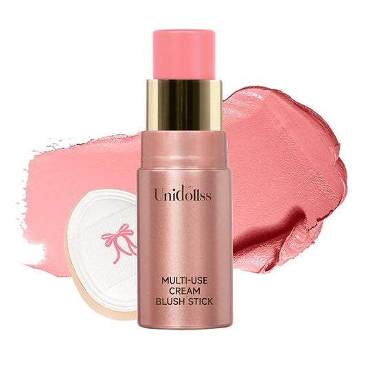 Multi-Use Waterproof Makeup Cream Blush Stick with Brush, 3-in-1 Buildable Blush Stick for Cheeks, Eyes, and Lips, All day...