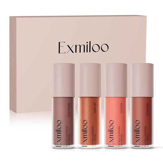exmiloo Mini Lip Tint Stain Set - 4 Colors Liquid Lip Stain for Women & Girls, Cute Lipstain Kit for Matte & Glossy Finis...