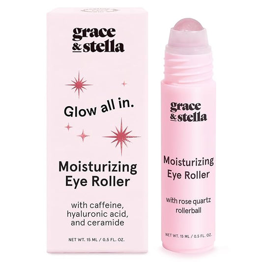 grace & stella Under Eye Brightener with Rose Quartz Rollerball - Hyaluronic Acid & Caffeine Eye Serum for Dark Circles & ...