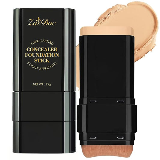 ZAIDOC Concealer Foundation Stick, 2-in-1 Long-Lasting Foundation and Concealer with Brush, Creamy Full Coverage for Dark ...