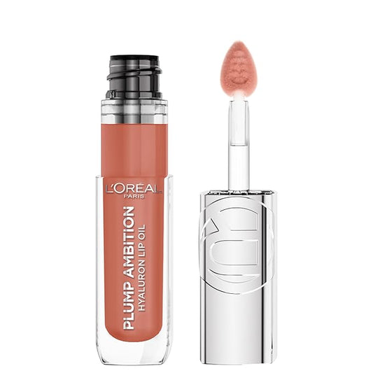 L'Oreal Paris Plump Ambition Hyaluron Lip Oil, 24 HR Lip Gloss with Hyaluronic Acid, Volumizing Formula with Glass-Like Sh...