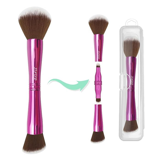 Jilier 4 in 1 Makeup Brush Set, Travel Makeup Brushes with Case, Foundation/Blush Brush, Eyeshadow Powder Brush, Concealer...