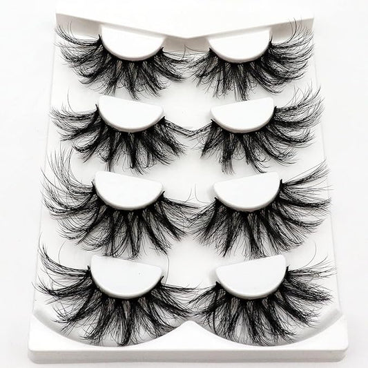 Losha 25mm Lashes Big Fluffy False Eyelashes 3D Dramatic Long Volume Faux Mink Lashes Pack 4 Pairs