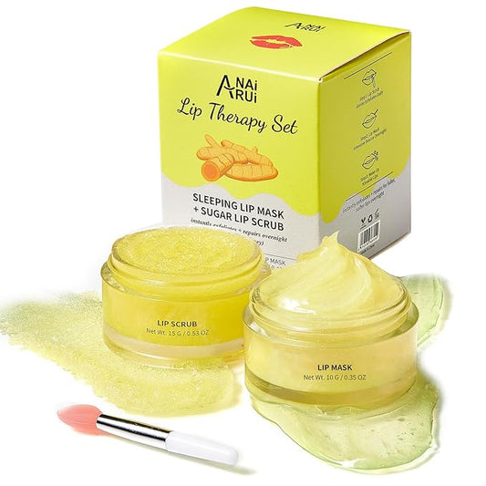 ANAI RUI Lip Care Kit, Lip Sugar Scrub Set, Lip Sleeping Mask & Lip Exfoliator Scrub, Overnight Lip Treatment, Lip Scrub F...