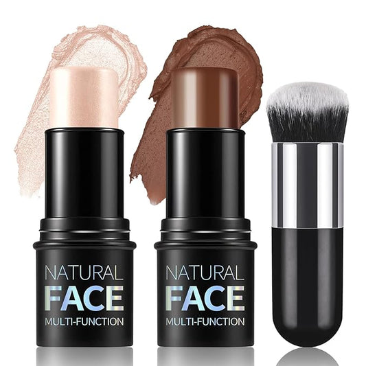 HOSAILY 2 Pcs Cream Contour Highlighter Stick for Face Cheeks, Face Brightens Trimming Cream Bronzer Stick, Waterproof Lon...