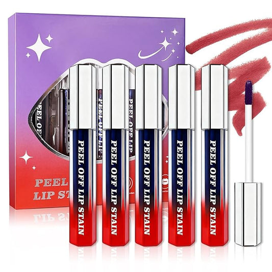 ZHISHUDL 5PCS Lip Stain Peel Sff Lip Liner Stain Set Natural Matte Liquid Lipstick Lip Tint Stain Long Lasting Waterproof ...