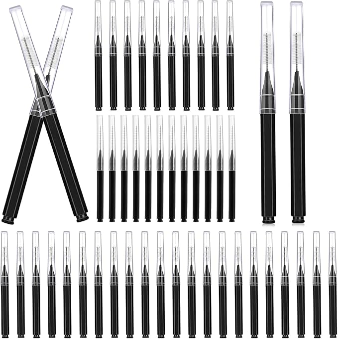 100 Pcs Micro Eyebrow Brush with Cap, Spoolie Lash Comb, Lift Tools for Brow & Eyelash Extensions, Lamination (Black)