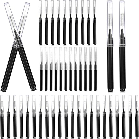 100 Pcs Micro Eyebrow Brush with Cap, Spoolie Lash Comb, Lift Tools for Brow & Eyelash Extensions, Lamination (Black)