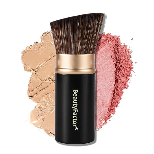 Retractable Kabuki Makeup Brush, Angled Top Travel Makeup Brush Portable Powder Brushe for Liquid Cream and Powder Face Wi...