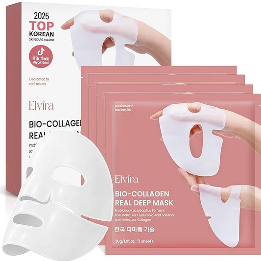 Elvira Bio-Collagen Real Deep Mask, Overnight Hydrating Face Mask with Hyaluronic Acid, Korean Skincare Face Mask for Mois...