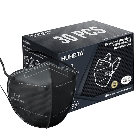 HUHETA KN95 Face Masks, Packs of 30 Individually Wrapped, 5-Ply Breathable and Comfortable Safety Mask, Filter Efficiency ...