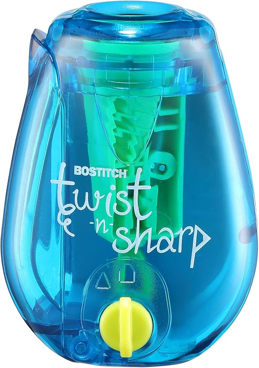 Bostitch Office Twist-n-Sharp Pencil Sharpener, for Kids & Colored Pencils, Assorted Colors (PS1-BLUE-EC)