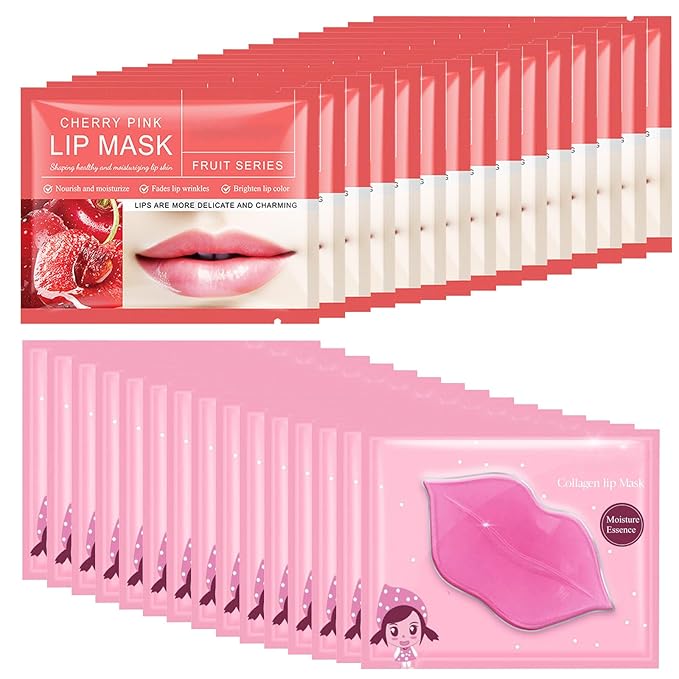 Felico 30PCS Lip Mask, Collagen Crystal Pink Care Gel Pads for Moisturizing,Reducing Chapped,Smoothing,Fine Lines,Remove D...