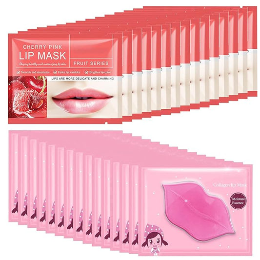 Felico 30PCS Lip Mask, Collagen Crystal Pink Care Gel Pads for Moisturizing,Reducing Chapped,Smoothing,Fine Lines,Remove D...