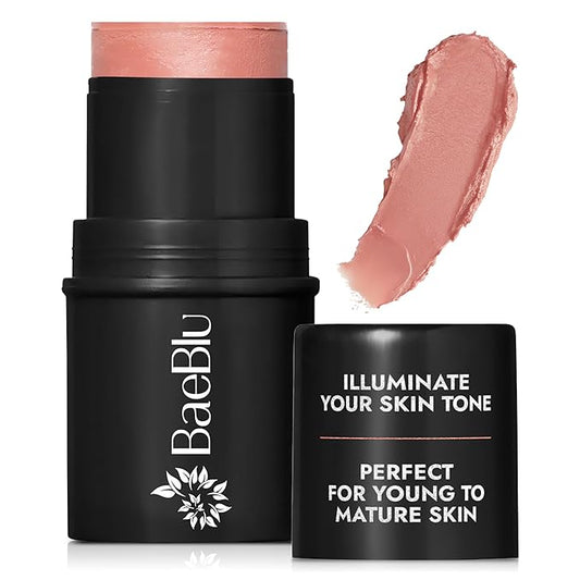 BaeBlu - Organic Blush Tube, Rose - 100% Natural Vegan Cream Blush Sticks, Multi-Use Bronzer, & Highlighter for Lips, Chee...