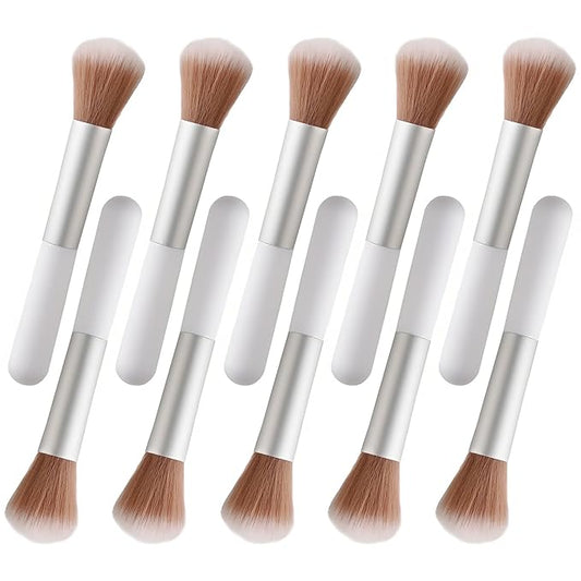 10-Piece Set Fluffy Beauty Makeup Brushes, Portable Blending Brushes with Eyebrow and Powder Application, White Mushroom-D...