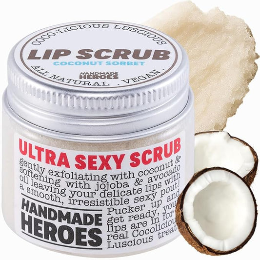 Handmade Heroes 100% Natural Lip Scrub, Vegan Conditioning Coconut Exfoliator - Gentle Exfoliant, Sugar Polish and Scrubbe...