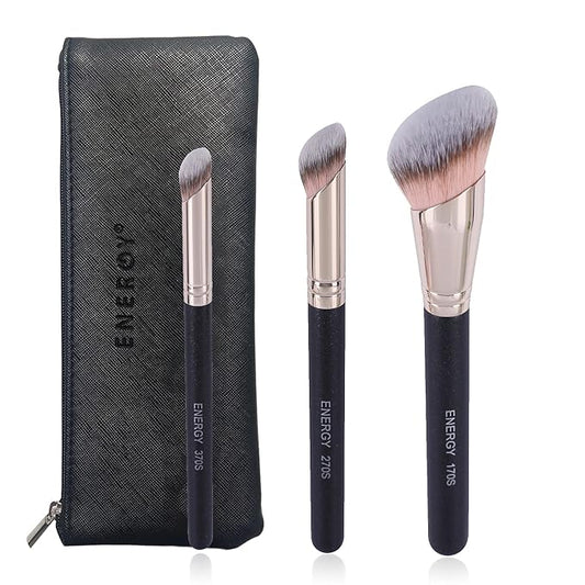 ENERGY Kabuki Foundation Brushes 3Pcs Professional Makeup Brush Set for Setting Powder Foundation Concealer Bronzer Blendi...