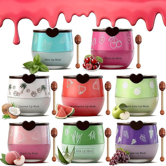 8 PCS Bee Lip Balm Honey Pot, Fruit Moisturizing Propolis Lip Mask, Lip Mask Overnight Propolis Moisturizing Lip Balm Hydr...