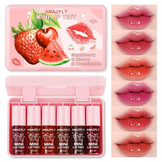 6 Colors Lip Tint Stain Set, Watery Lip Stain Mini Liquid Matte Lipstick, Multi-use Lip Cheek Tint, Moisturizing Plump Lip...