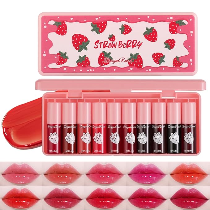 10 Colors Lip Tint Stain Set, Korean Moisturizing Lip Gloss Velvet Mini Liquid Lipstick, Multi-Use Lip and Cheek Tint, No...