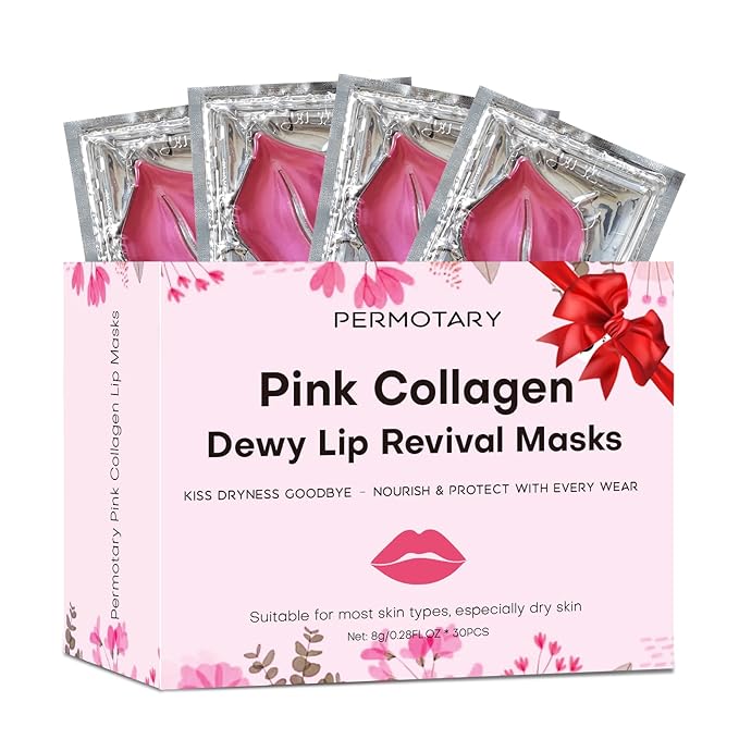 Permotary 30 PCS Moisturizing Collagen Lip Mask Crystal Mouth Care Pads Mask for Moisturizing & Reducing Chapped, Smoothin...