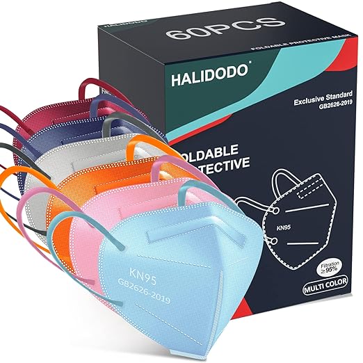 HALIDODO 60 Packs Individually Wrapped KN95 Face Mask 5-Ply Breathable & Comfortable Filter Safety Mask with Elastic Ear l...