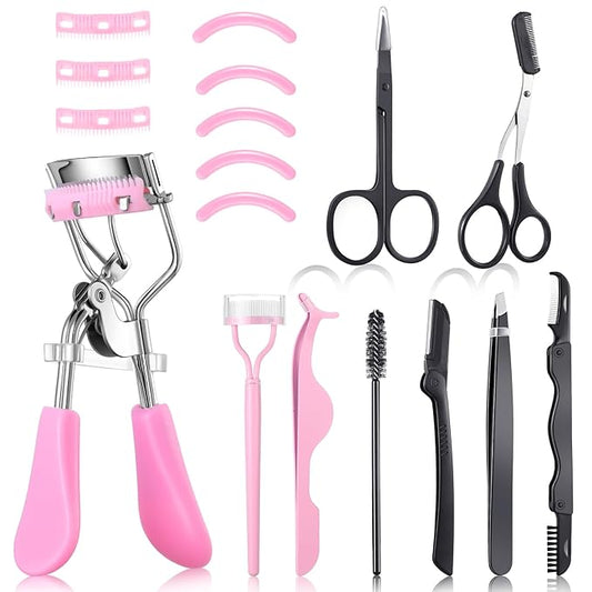 17 Pcs Eyelash Curlers Kit Lash Curler Eyelash Comb Seperator Extension Tweezers Eyebrow Brush Scissors False Eyelashes Ap...