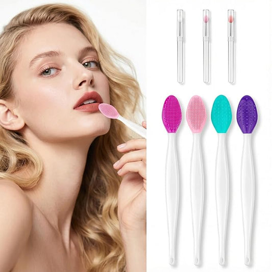 7 Pcs Double Sided Silicone Lip Brush Set Lip Exfoliator Brush with Lipstick Applicator Reusable Lip Balm Applicator for L...