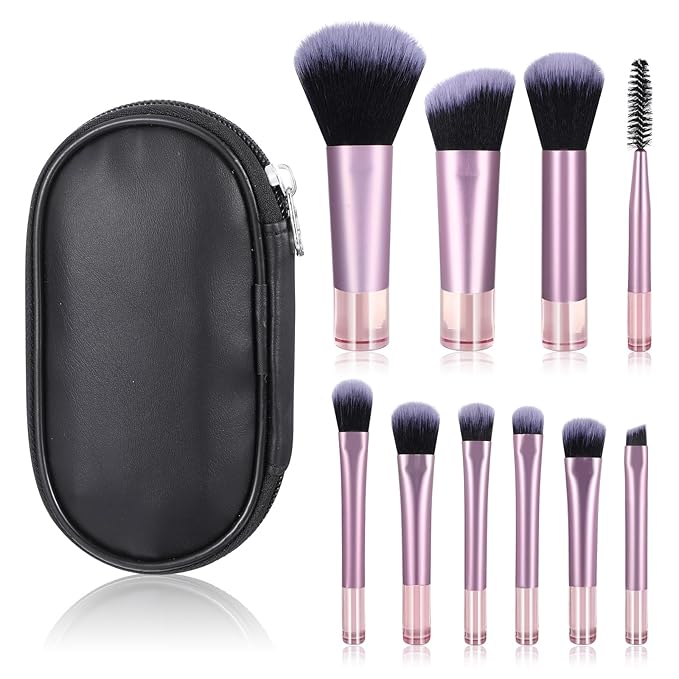 10 Pcs Travel Makeup Brush Set Mini Makeup Brushes Travel Size With Pack Portable Small Eyeshadow Eye Lipstick Foundation ...