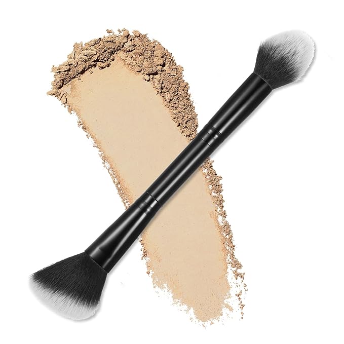 Piriuuo Foundation Brush, Double Ended Kabuki Foundation Brush Flat/Angled Round Top Contour Brush Premium Bronzer Brush f...