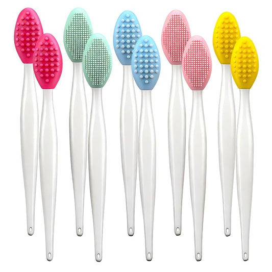 hongliang 10 Pcs Lip Scrub Brush,Lip Scrubber Exfoliator Double Sided Silicone Lip Brush for Dark Lips,Lip Exfoliator Scru...