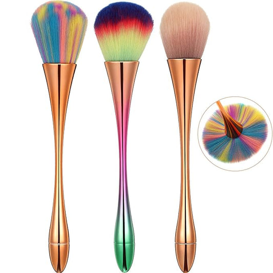 3 Pieces Large Powder Mineral Brushes Nail Design Dust,Soft Fluffy, Foundation, Kabuki Makeup Brushes Colorful Blush Loose...