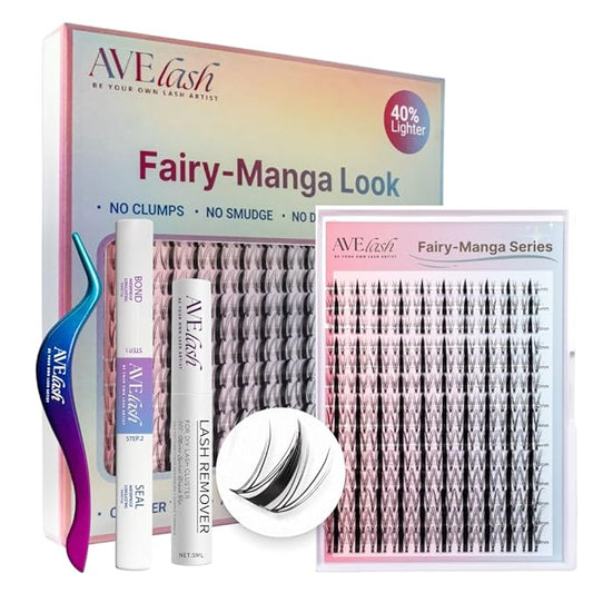 Fairy Manga Lash Clusters Kit - Anime Lashes Invisible Band Mix 8-18mm With Bottom Lash- Fairy Lash Clusters Kit - Wispy A...