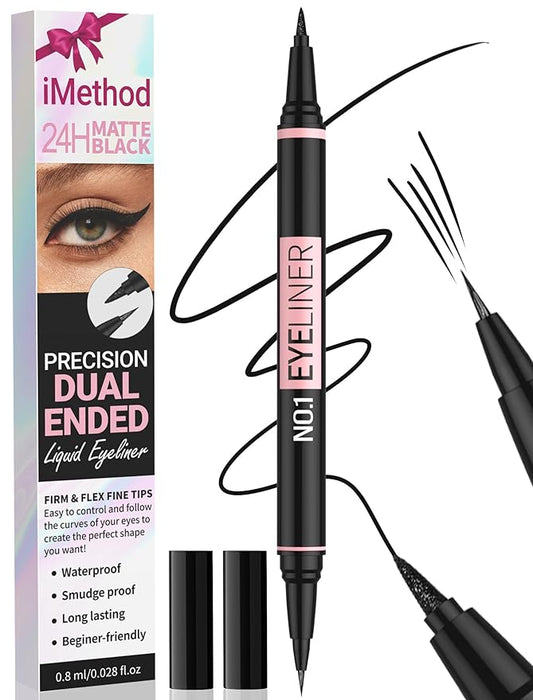 iMethod Liquid Eyeliner - Waterproof Eyeliner 2-in-1 Dual-Ended Eye Liner with Precise Brush-Tip and Thick Tip, Black Liqu...