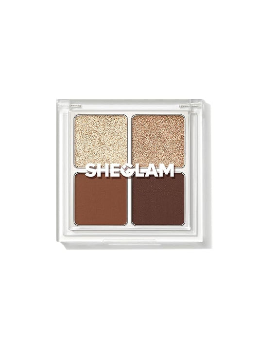SHEGLAM Cosmic Crystal Eyeshadow Quad 4-Color Matte Glitter Eyeshadow Palette Rose Gold Warm Peach Brown Long Lasting Ultr...