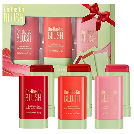 3Pcs 3-in-1 Multi-Use Makeup Stick Tinted Moisturizer Blush for Cheeks, Lips & Eyes Waterproof, Long-Lasting Natural Nude ...