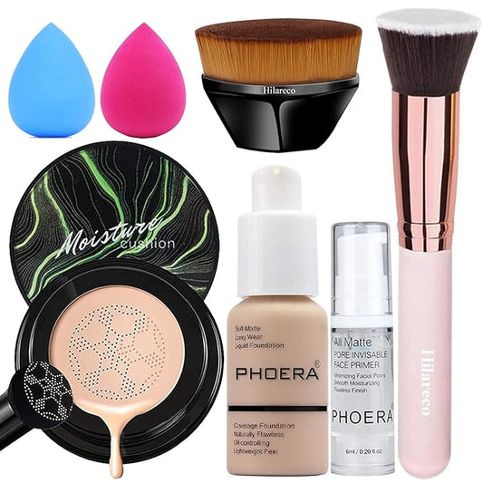 PHOERA Foundation,Air Cushion CC Cream Foundation, Foundation Full Coverage,Phoera Face Primer, Kabuki Brush, Makeup Spong...