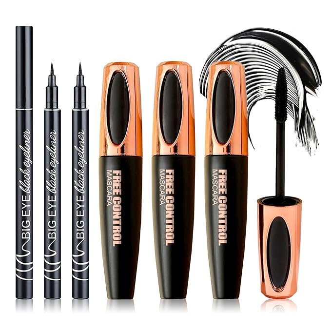6PCS Black Mascara & Eyeliner Pen Makeup Gift Set,Waterproof Long Lasting Smudge Proof Volume and Length Mascara, Easy to ...