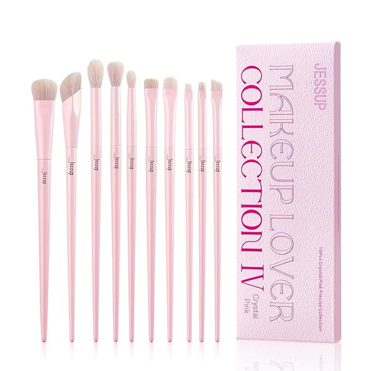 Jessup Eyeshadow Brush Set 10Pcs Pink Eye Makeup Brushes Concealer Brush Premium Synthetic Eye shadow Eyeliner Smudge Crea...