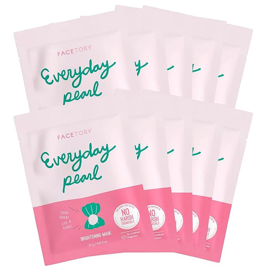 FACETORY K Beauty Face Mask Skin Care - Everyday PEARL Brightening Sheet Mask | Plant-Based with Pearl Essence (10 Pack)